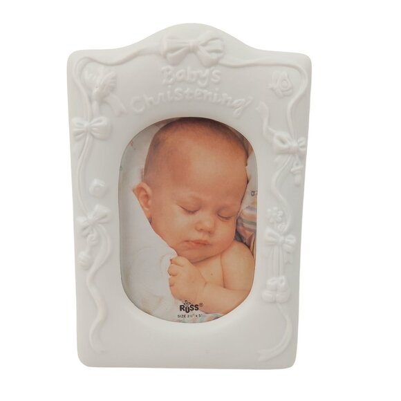 Russ Babys Christening Porcelain 3.5x5 Frame White Faith Religion - Picture 5 of 8